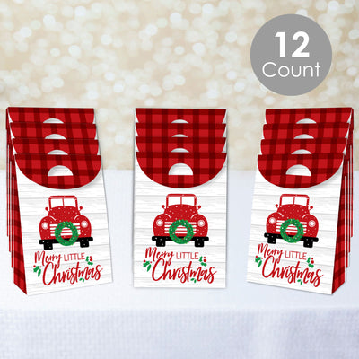 Merry Little Christmas Tree - Red Truck Christmas Gift Favor Bags - Party Goodie Boxes - Set of 12