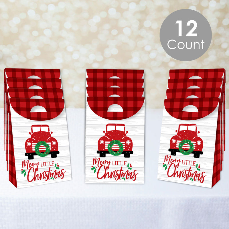 Merry Little Christmas Tree - Red Truck Christmas Gift Favor Bags - Party Goodie Boxes - Set of 12