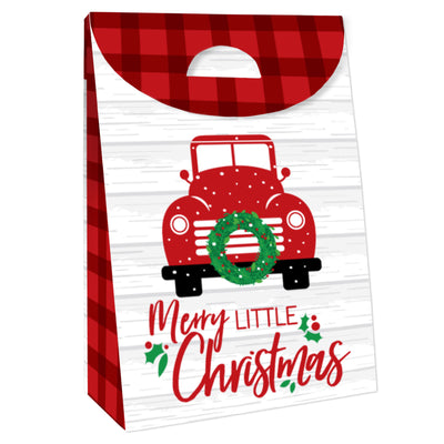 Merry Little Christmas Tree - Red Truck Christmas Gift Favor Bags - Party Goodie Boxes - Set of 12