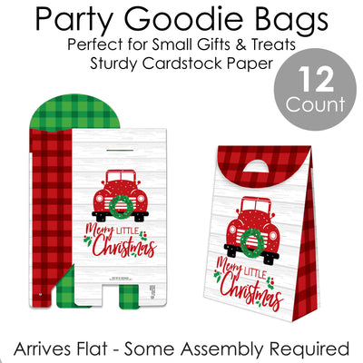 Merry Little Christmas Tree - Red Truck Christmas Gift Favor Bags - Party Goodie Boxes - Set of 12