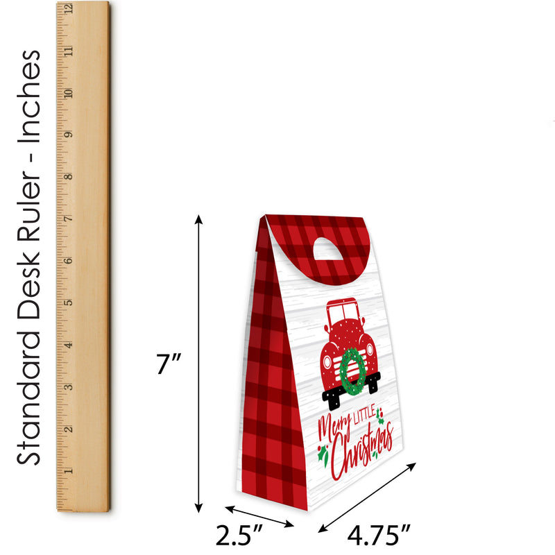 Merry Little Christmas Tree - Red Truck Christmas Gift Favor Bags - Party Goodie Boxes - Set of 12