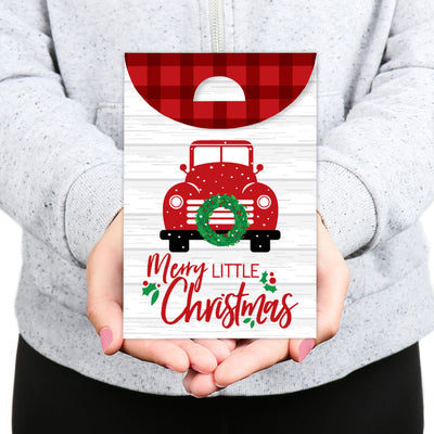 Merry Little Christmas Tree - Red Truck Christmas Gift Favor Bags - Party Goodie Boxes - Set of 12