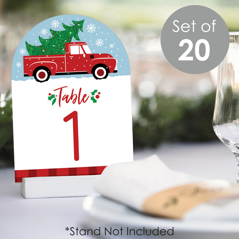 Merry Little Christmas Tree - Red Truck Christmas Party Double-Sided 5 x 7 inches Cards - Table Numbers - 1-20