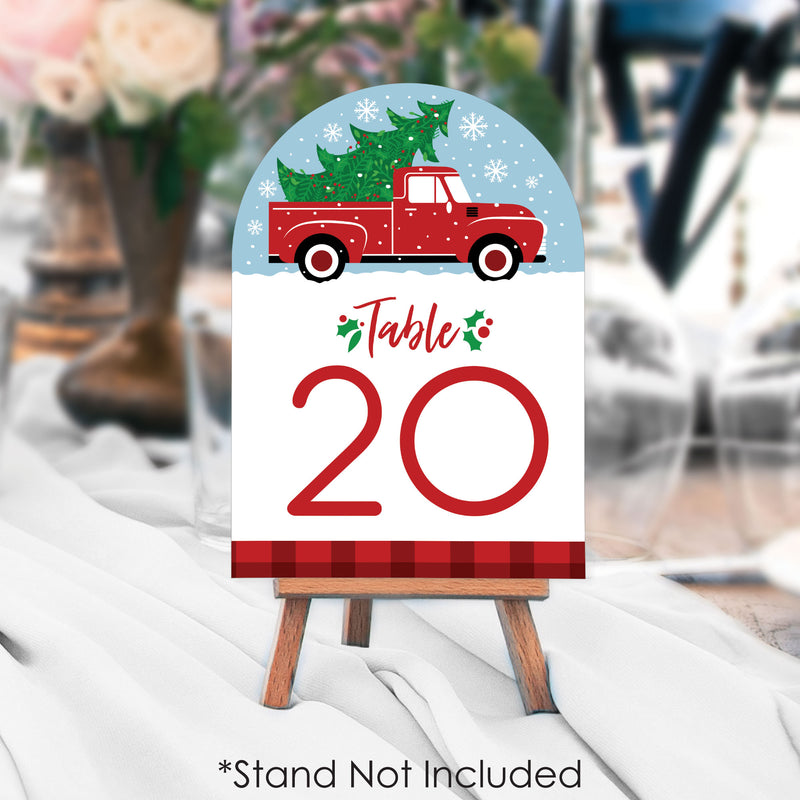 Merry Little Christmas Tree - Red Truck Christmas Party Double-Sided 5 x 7 inches Cards - Table Numbers - 1-20