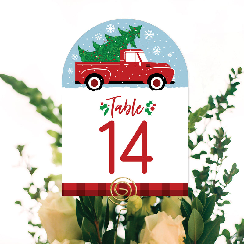 Merry Little Christmas Tree - Red Truck Christmas Party Double-Sided 5 x 7 inches Cards - Table Numbers - 1-20