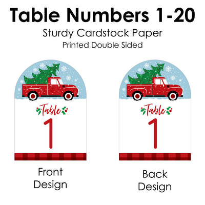 Merry Little Christmas Tree - Red Truck Christmas Party Double-Sided 5 x 7 inches Cards - Table Numbers - 1-20