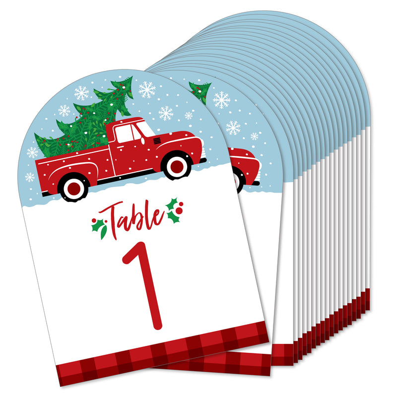 Merry Little Christmas Tree - Red Truck Christmas Party Double-Sided 5 x 7 inches Cards - Table Numbers - 1-20