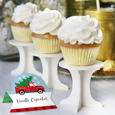 Merry Little Christmas Tree - Red Truck Christmas Party Tent Buffet Card - Table Setting Name Place Cards - Set of 24