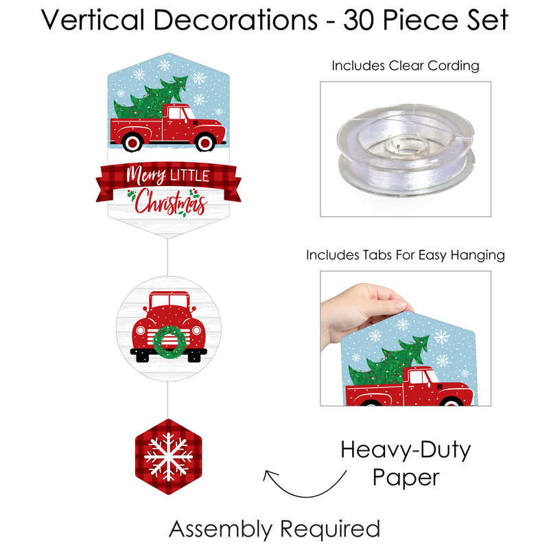 Merry Little Christmas Tree - Red Truck Christmas Party DIY Dangler Backdrop - Hanging Vertical Decorations - 30 Pieces