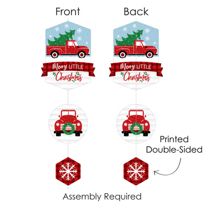 Merry Little Christmas Tree - Red Truck Christmas Party DIY Dangler Backdrop - Hanging Vertical Decorations - 30 Pieces