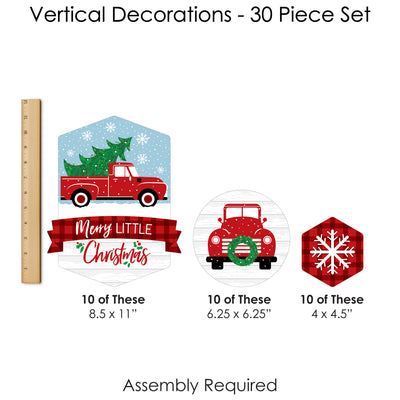 Merry Little Christmas Tree - Red Truck Christmas Party DIY Dangler Backdrop - Hanging Vertical Decorations - 30 Pieces