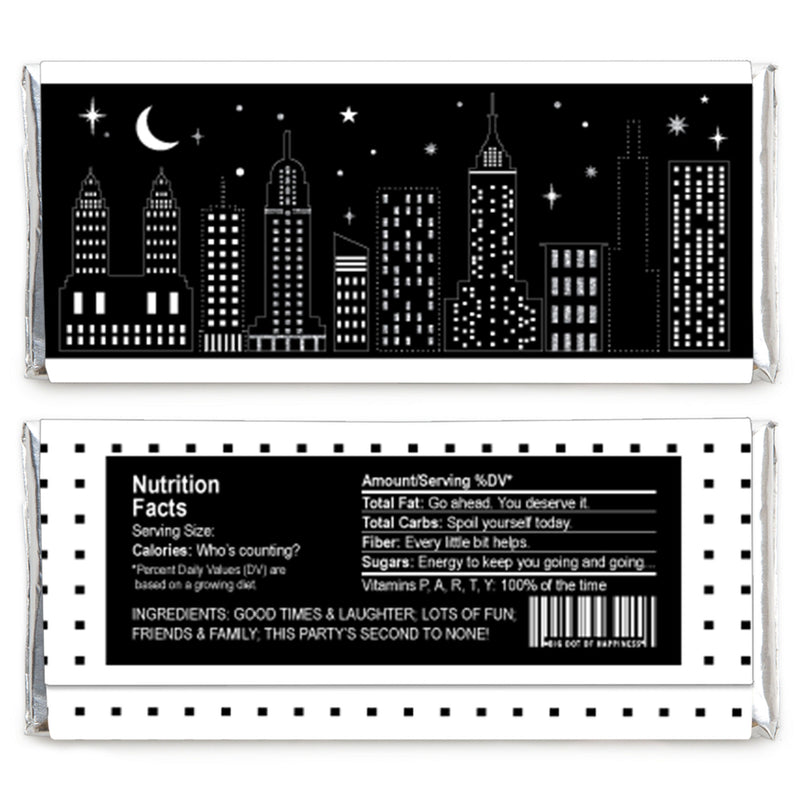 Nighttime City Skyline - Candy Bar Wrapper New York Party Favors - Set of 24