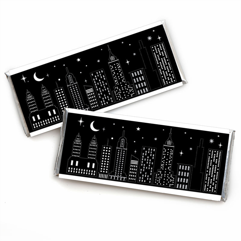 Nighttime City Skyline - Candy Bar Wrapper New York Party Favors - Set of 24