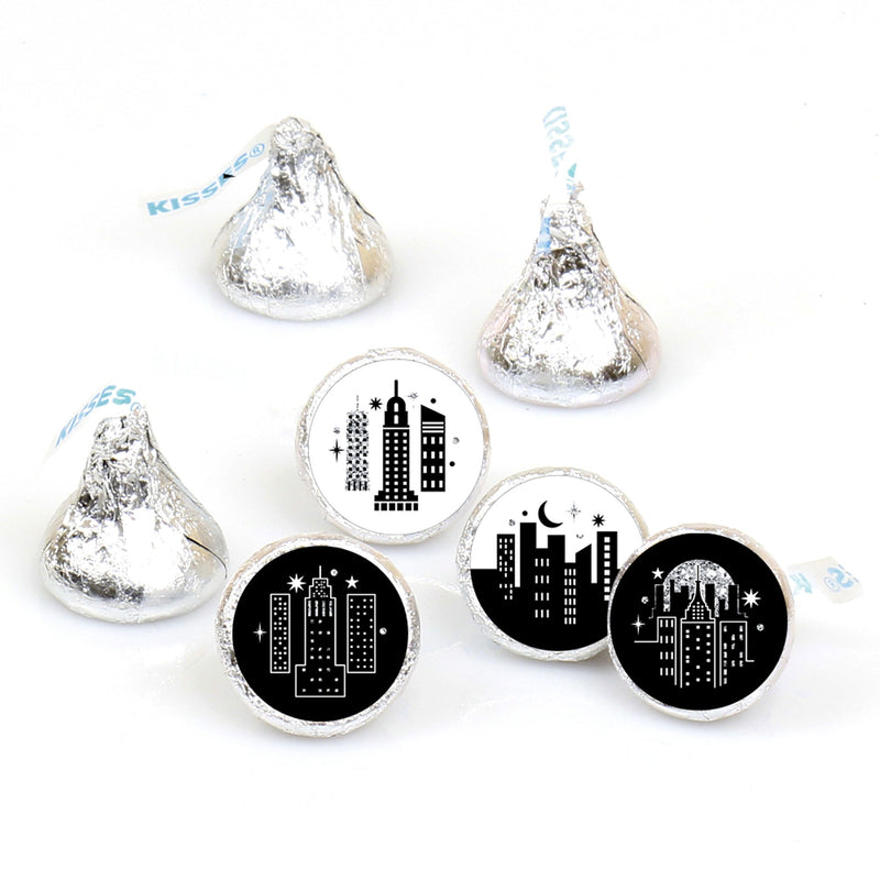 Nighttime City Skyline - New York Party Round Candy Sticker Favors - Labels Fit Chocolate Candy (1 sheet of 108)