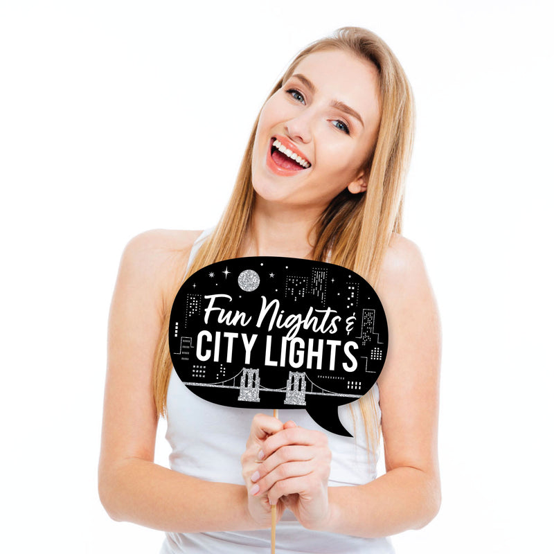 Nighttime City Skyline - Personalized New York Party Photo Booth Props Kit - 20 Count