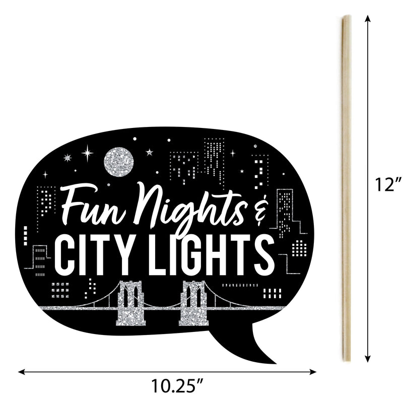 Nighttime City Skyline - Personalized New York Party Photo Booth Props Kit - 20 Count