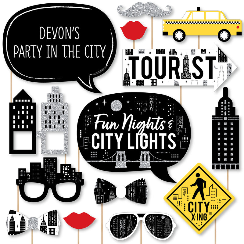 Nighttime City Skyline - Personalized New York Party Photo Booth Props Kit - 20 Count