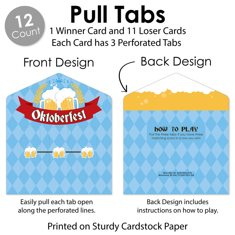 Oktoberfest - German Beer Festival Game Pickle Cards - Pull Tabs 3-in-a-Row - Set of 12