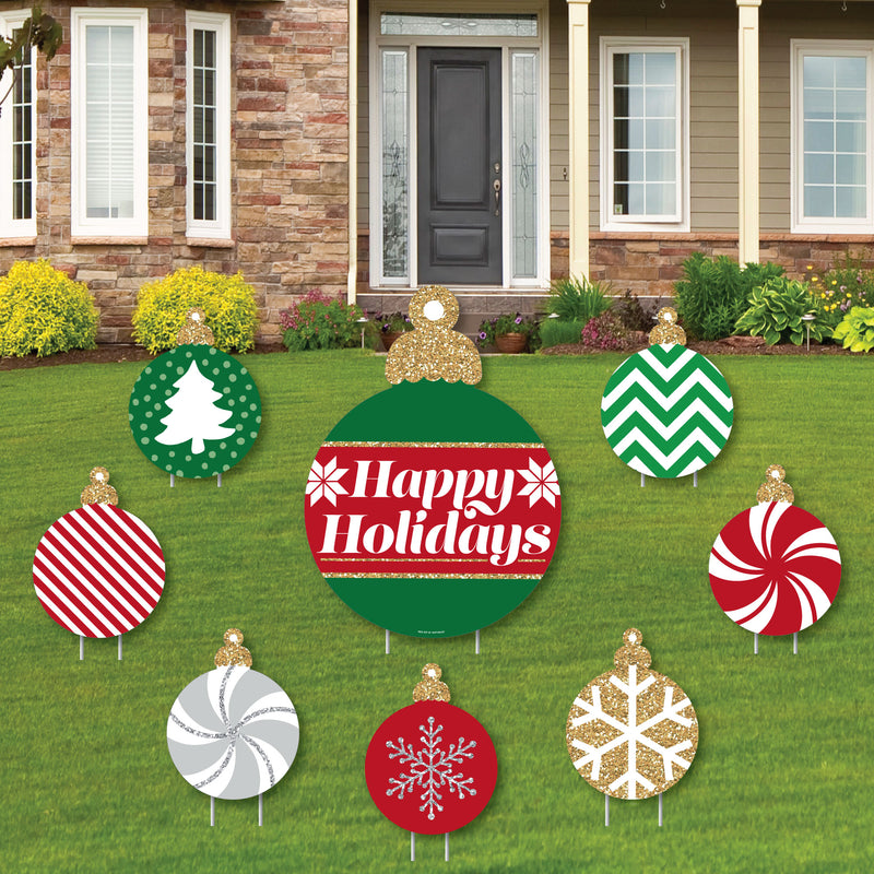 Ornaments - Yard Sign and Outdoor Lawn Decorations - Holiday and Christmas Party Yard Signs - Set of 8