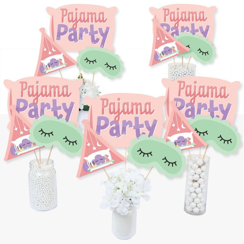 Pajama Slumber Party - Girls Sleepover Birthday Party Centerpiece Sticks - Table Toppers - Set of 15