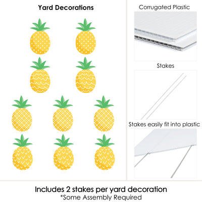 Tropical Pineapple - Lawn Decorations - Outdoor Summer Party Yard Decorations - 10 Piece