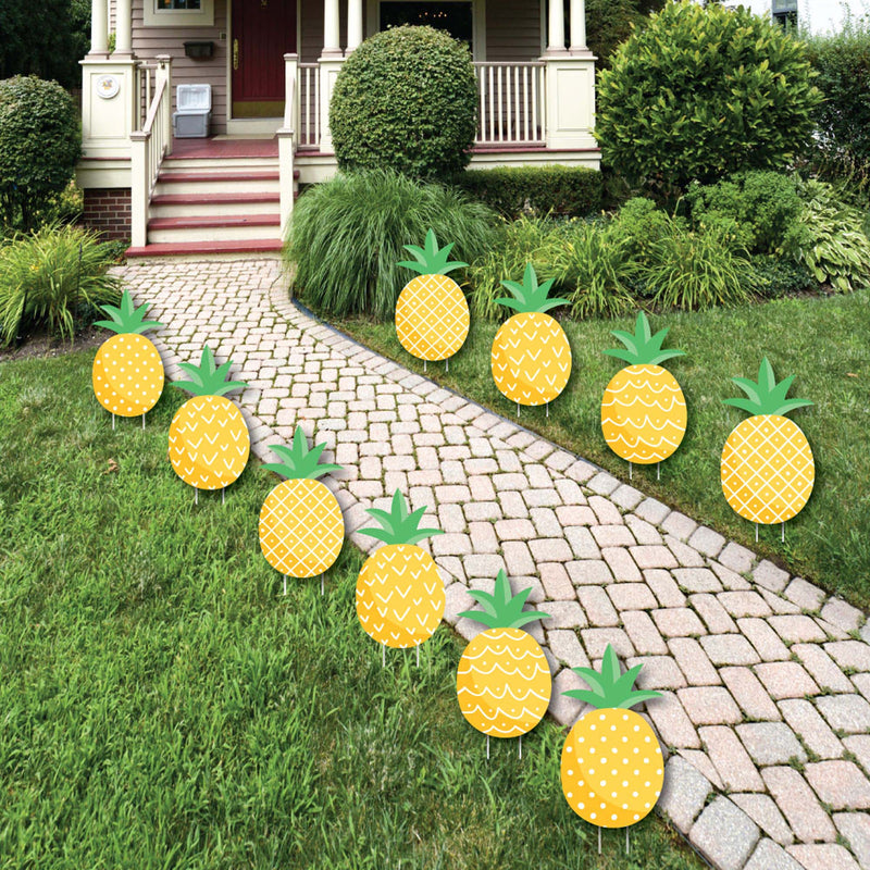 Tropical Pineapple - Lawn Decorations - Outdoor Summer Party Yard Decorations - 10 Piece