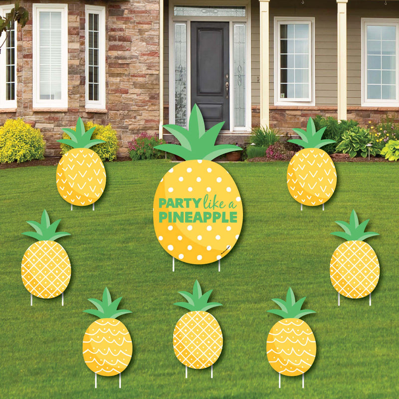 Tropical Pineapple - Yard Sign and Outdoor Lawn Decorations - Summer Party Yard Signs - Set of 8