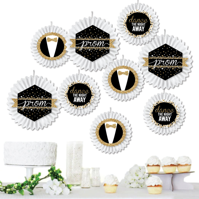 Prom - Hanging Prom Night Party Tissue Decoration Kit - Paper Fans - Set of 9