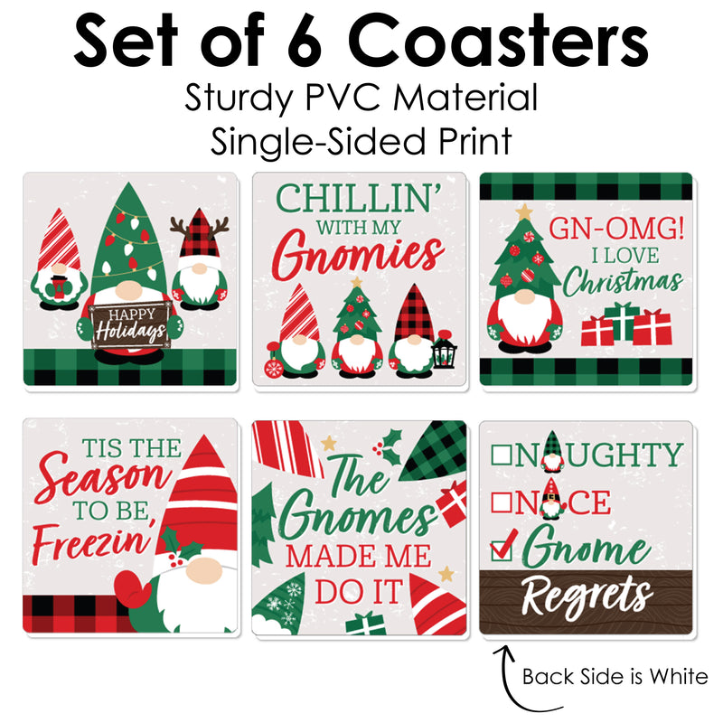 Red and Green Holiday Gnomes - Funny Christmas Party Decorations - Drink Coasters - Set of 6