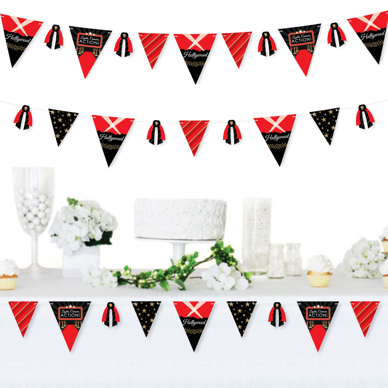 Red Carpet Hollywood - DIY Movie Night Party Pennant Garland Decoration - Triangle Banner - 30 Pieces