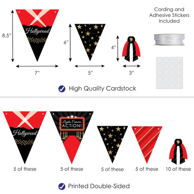 Red Carpet Hollywood - DIY Movie Night Party Pennant Garland Decoration - Triangle Banner - 30 Pieces