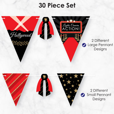 Red Carpet Hollywood - DIY Movie Night Party Pennant Garland Decoration - Triangle Banner - 30 Pieces