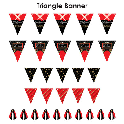 Red Carpet Hollywood - DIY Movie Night Party Pennant Garland Decoration - Triangle Banner - 30 Pieces