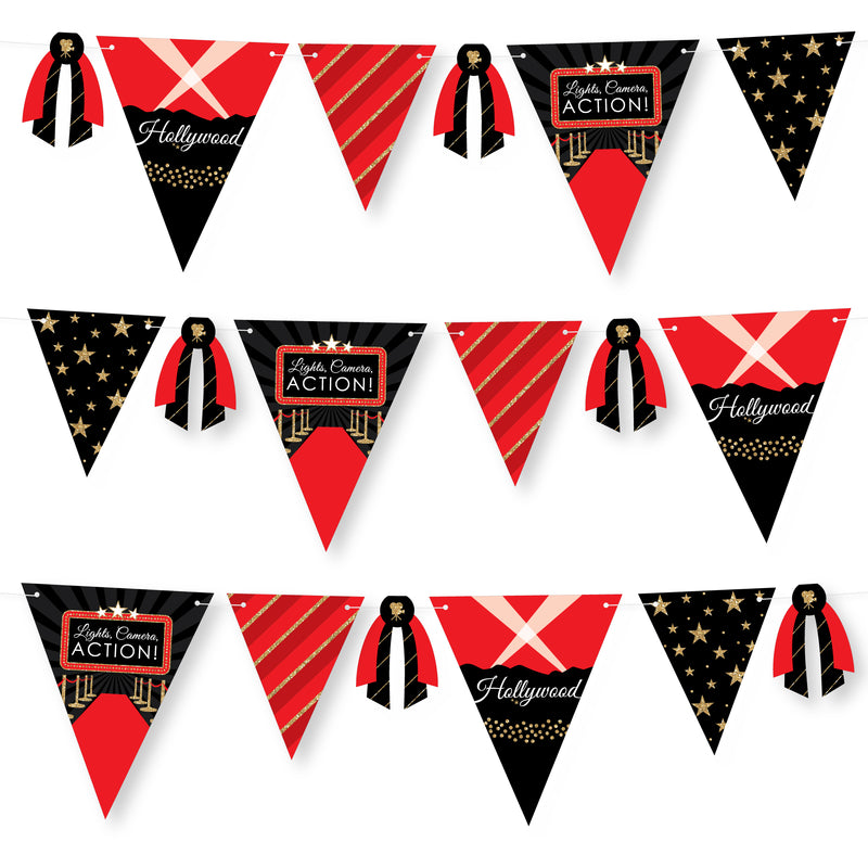 Red Carpet Hollywood - DIY Movie Night Party Pennant Garland Decoration - Triangle Banner - 30 Pieces