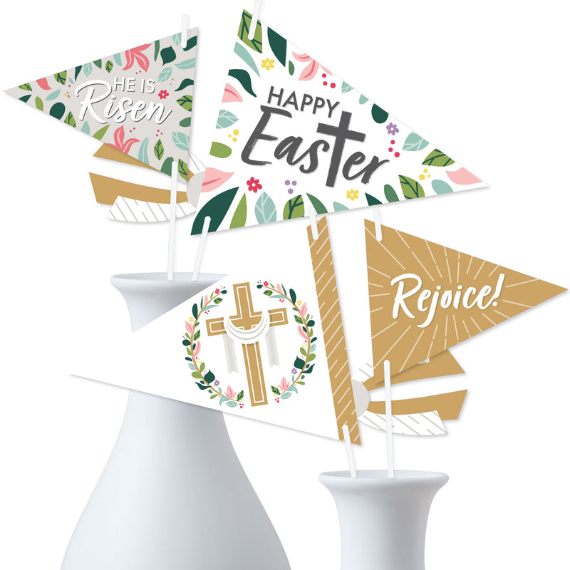 Religious Easter - Triangle Christian Holiday Party Photo Props - Pennant Flag Centerpieces - Set of 20