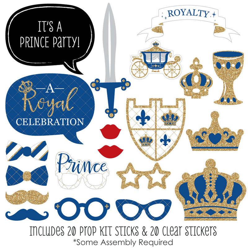 Royal Prince Charming - Baby Shower or Birthday Party Photo Booth Props Kit - 20 Count