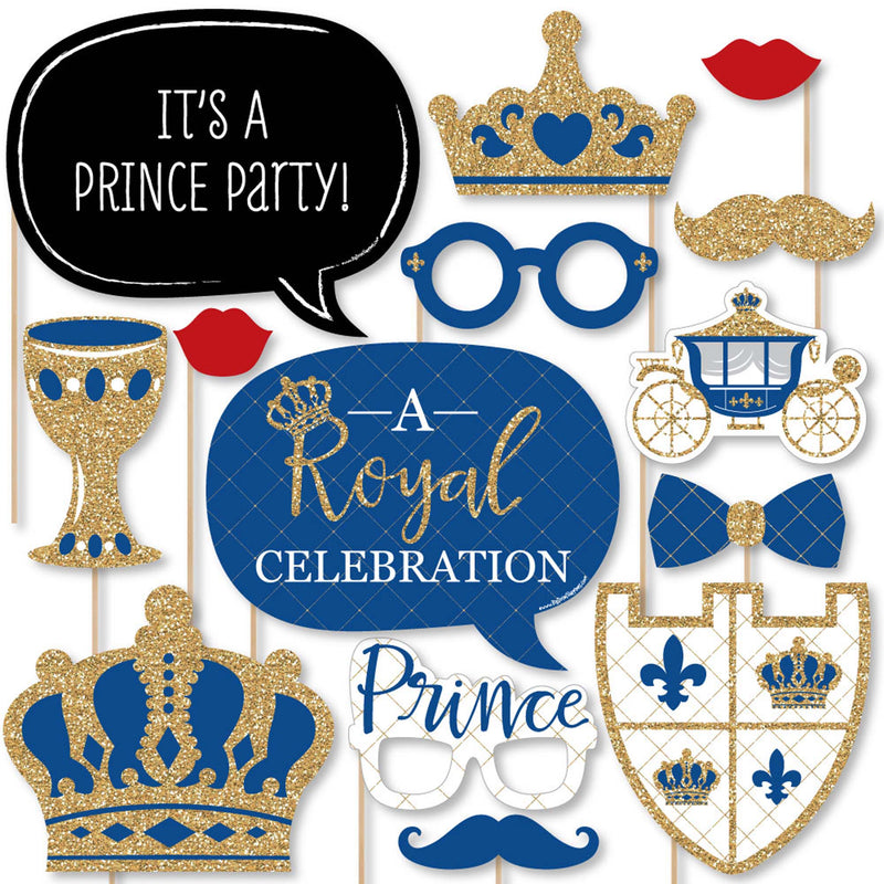 Royal Prince Charming - Baby Shower or Birthday Party Photo Booth Props Kit - 20 Count