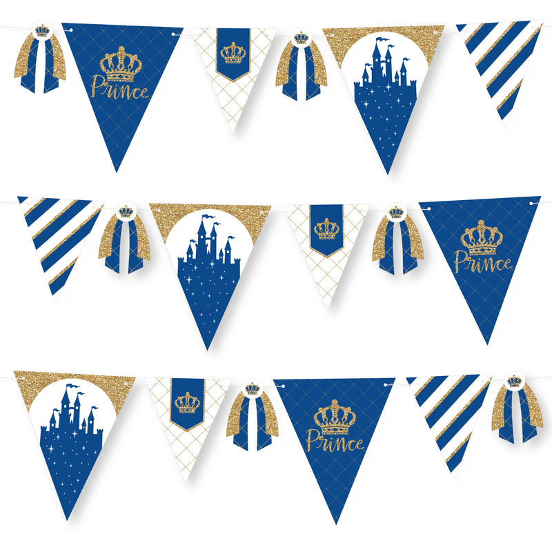 Royal Prince Charming - DIY Baby Shower or Birthday Party Pennant Garland Decoration - Triangle Banner - 30 Pieces