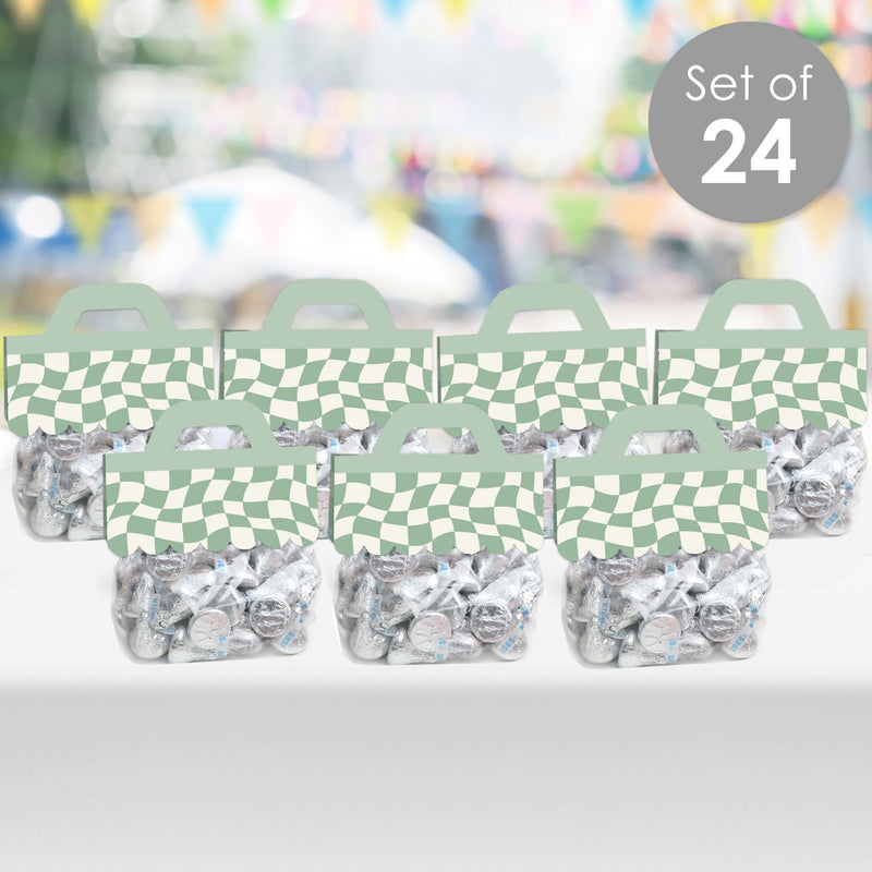 Sage Green Checkered Party - DIY Clear Goodie Favor Bag Labels - Candy Bags with Toppers - Set of 24