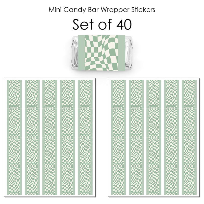 Sage Green Checkered Party - Mini Candy Bar Wrapper Stickers - Small Favors - 40 Count