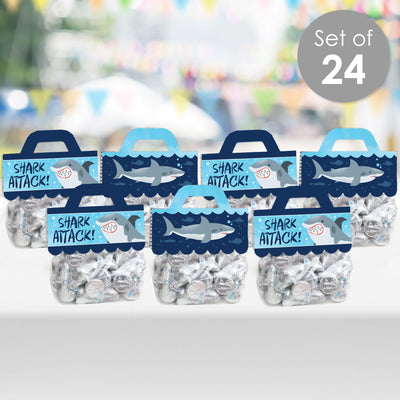 Shark Zone - DIY Jawsome Shark Party or Birthday Party Clear Goodie Favor Bag Labels - Candy Bags with Toppers - Set of 24