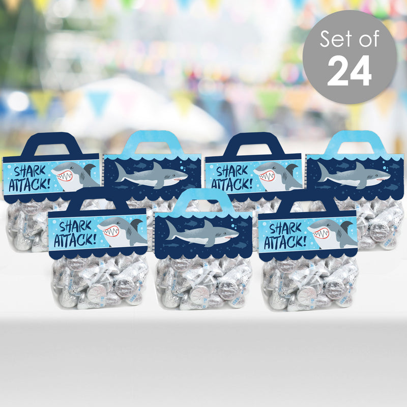 Shark Zone - DIY Jawsome Shark Party or Birthday Party Clear Goodie Favor Bag Labels - Candy Bags with Toppers - Set of 24