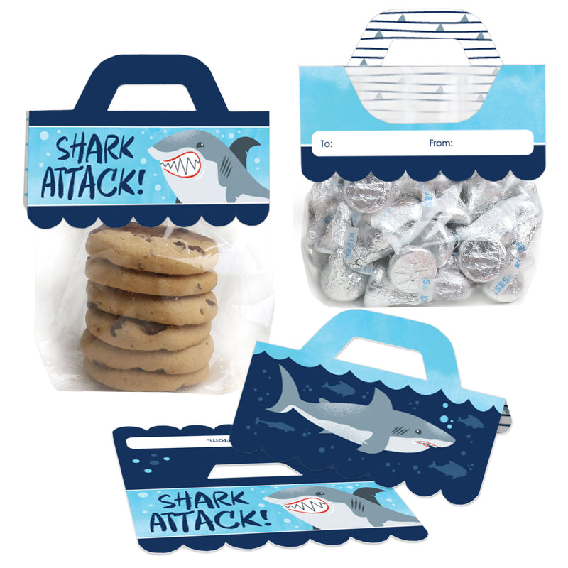 Shark Zone - DIY Jawsome Shark Party or Birthday Party Clear Goodie Favor Bag Labels - Candy Bags with Toppers - Set of 24