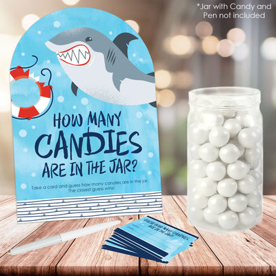 Shark Zone - How Many Candies Jawsome Shark Party or Birthday Party Game - 1 Stand and 40 Cards - Candy Guessing Game