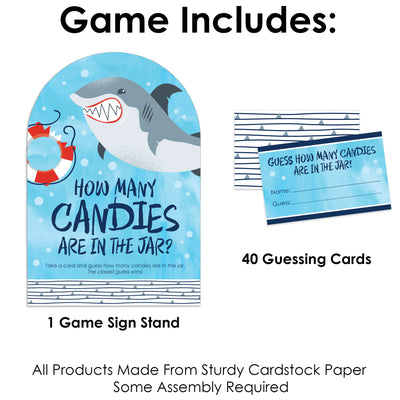 Shark Zone - How Many Candies Jawsome Shark Party or Birthday Party Game - 1 Stand and 40 Cards - Candy Guessing Game