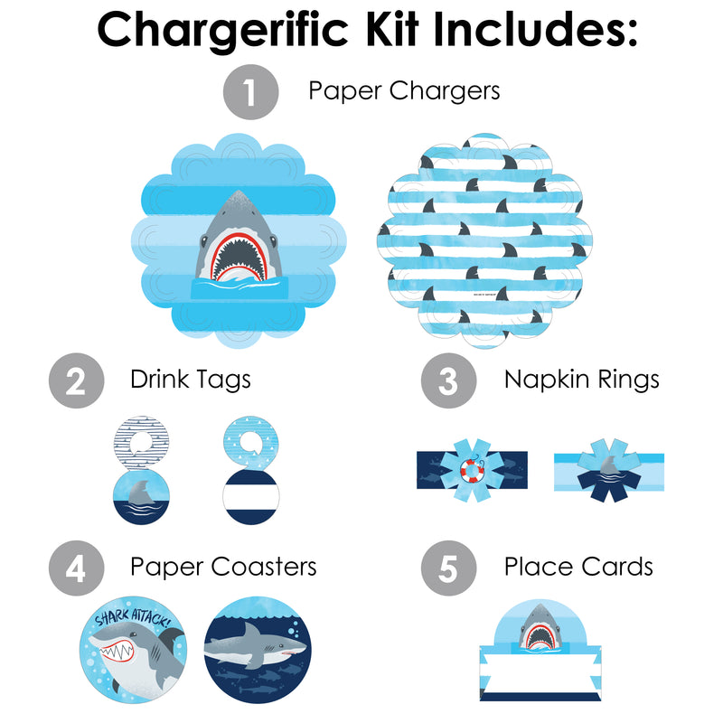 Shark Zone - Jawsome Shark Party or Birthday Party Paper Charger and Table Decorations - Chargerific Kit - Place Setting for 8