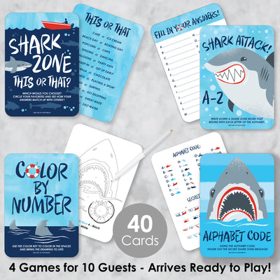 Shark Zone - 4 Jawsome Shark Party or Birthday Party Games - 10 Cards Each - Gamerific Bundle