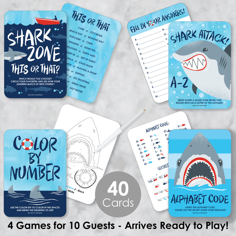 Shark Zone - 4 Jawsome Shark Party or Birthday Party Games - 10 Cards Each - Gamerific Bundle