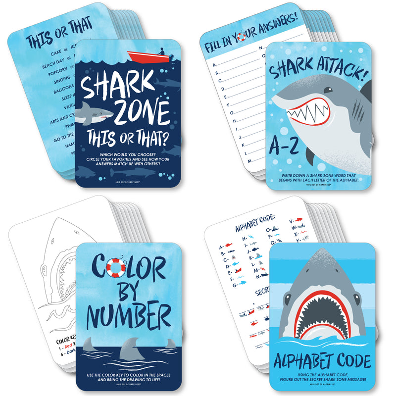 Shark Zone - 4 Jawsome Shark Party or Birthday Party Games - 10 Cards Each - Gamerific Bundle