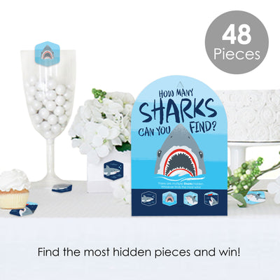 Shark Zone - Jawsome Shark Party or Birthday Party Scavenger Hunt - 1 Stand and 48 Game Pieces - Hide and Find Game